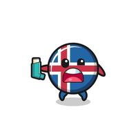 iceland flag mascot having asthma while holding the inhaler vector