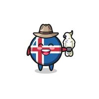 mascota del cuidador del zoológico de la bandera de islandia con un loro vector