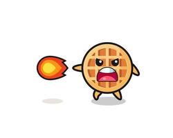 cute circle waffle mascot is shooting fire power vector