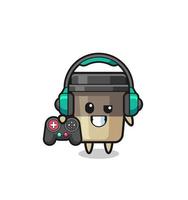 coffee cup gamer mascot holding a game controller vector