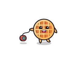 cartoon of cute circle waffle playing a yoyo vector