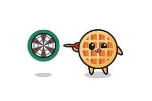 cute circle waffle is playing dart vector