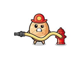 french bread cartoon as firefighter mascot with water hose vector