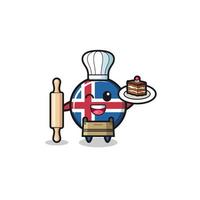 iceland flag as pastry chef mascot hold rolling pin vector