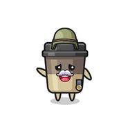 cute coffee cup as veteran cartoon vector