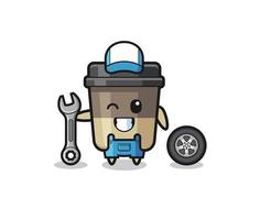 the coffee cup character as a mechanic mascot vector