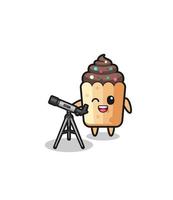 cupcake astronomer mascot with a modern telescope vector