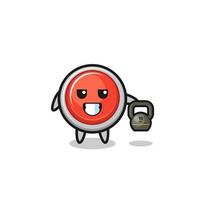 emergency panic button mascot lifting kettlebell in the gym vector