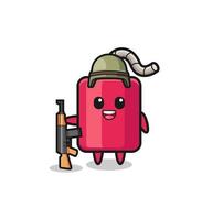 cute dynamite mascot as a soldier vector