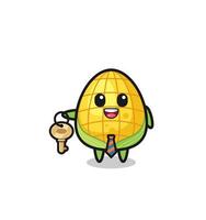 cute corn as a real estate agent mascot vector