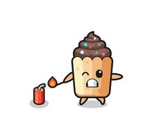 cupcake mascot illustration playing firecracker vector