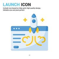 Launch icon vector with outline style isolated on white background. Vector illustration launching sign symbol icon concept for digital business, finance, industry, company, apps, web and project