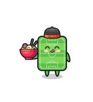 football field as Chinese chef mascot holding a noodle bowl vector