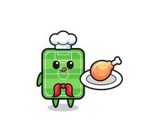 football field fried chicken chef cartoon character vector