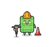 road worker mascot of football field holding drill machine vector