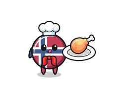 norway flag fried chicken chef cartoon character vector