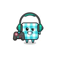 checkered tablecloth gamer mascot holding a game controller vector