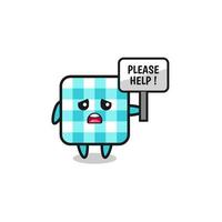 cute checkered tablecloth hold the please help banner vector