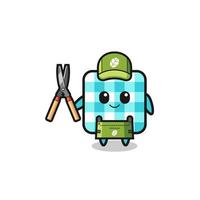 cute checkered tablecloth as gardener mascot vector