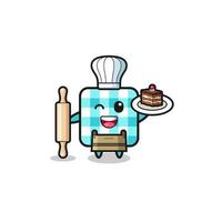 checkered tablecloth as pastry chef mascot hold rolling pin vector