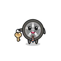 cute car wheel as a real estate agent mascot vector