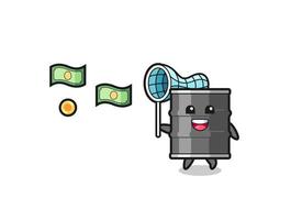 illustration of the oil drum catching flying money vector