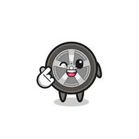 car wheel character doing Korean finger heart vector