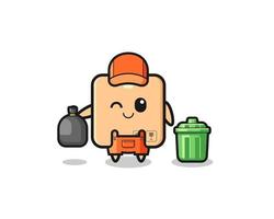 the mascot of cute cardboard box as garbage collector vector