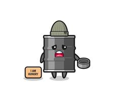 cute oil drum beggar cartoon character vector