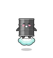 cute oil drum illustration riding a floating cloud vector