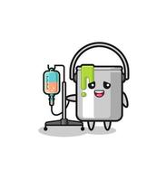 cute paint tin character standing with infusion pole vector