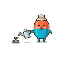 cute capsule is watering plant seeds vector