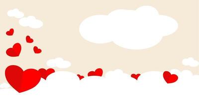 illustration of love and valentine day with heart and clouds. Paper cut style. Vector illustration