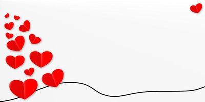 Red Hearts Of Paper On white Background For Happy San Valentine Day. vector