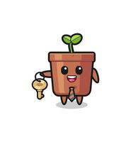 cute plant pot as a real estate agent mascot vector