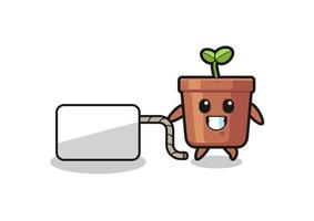 plant pot cartoon is pulling a banner vector