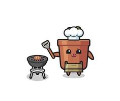 plant pot barbeque chef with a grill vector