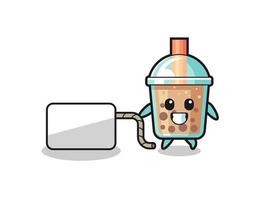 bubble tea cartoon is pulling a banner vector