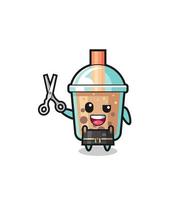 personaje de té de burbujas como mascota de la barbería vector