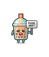 cute bubble tea hold the please help banner vector