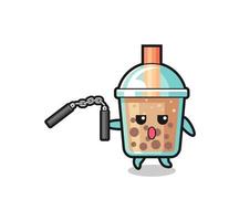 cartoon of bubble tea using nunchaku vector