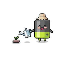 cute battery is watering plant seeds vector