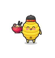 bee hive as Chinese chef mascot holding a noodle bowl vector