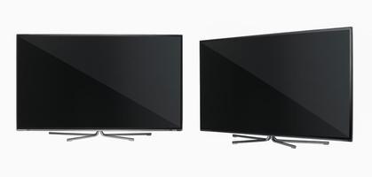 modern LCD flat-screen TV with metal legs in two positions on a white background photo