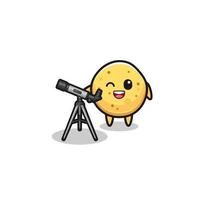 potato chip astronomer mascot with a modern telescope vector