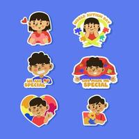 Set of World Autism Day Celebration With Happy Children Stickers vector