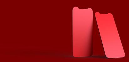 red pink color smartphone tablet mobile touchscreen object mockup empty background wallpaper copy space creative graphic design business technology electrronic digital online display.3d render