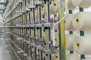 textile yarn on the warping machine. machinery and equipment in a textile factory photo