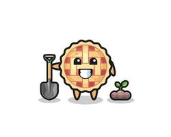 cute apple pie cartoon is planting a tree seed vector