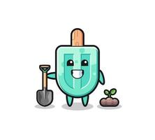 cute popsicles cartoon is planting a tree seed vector